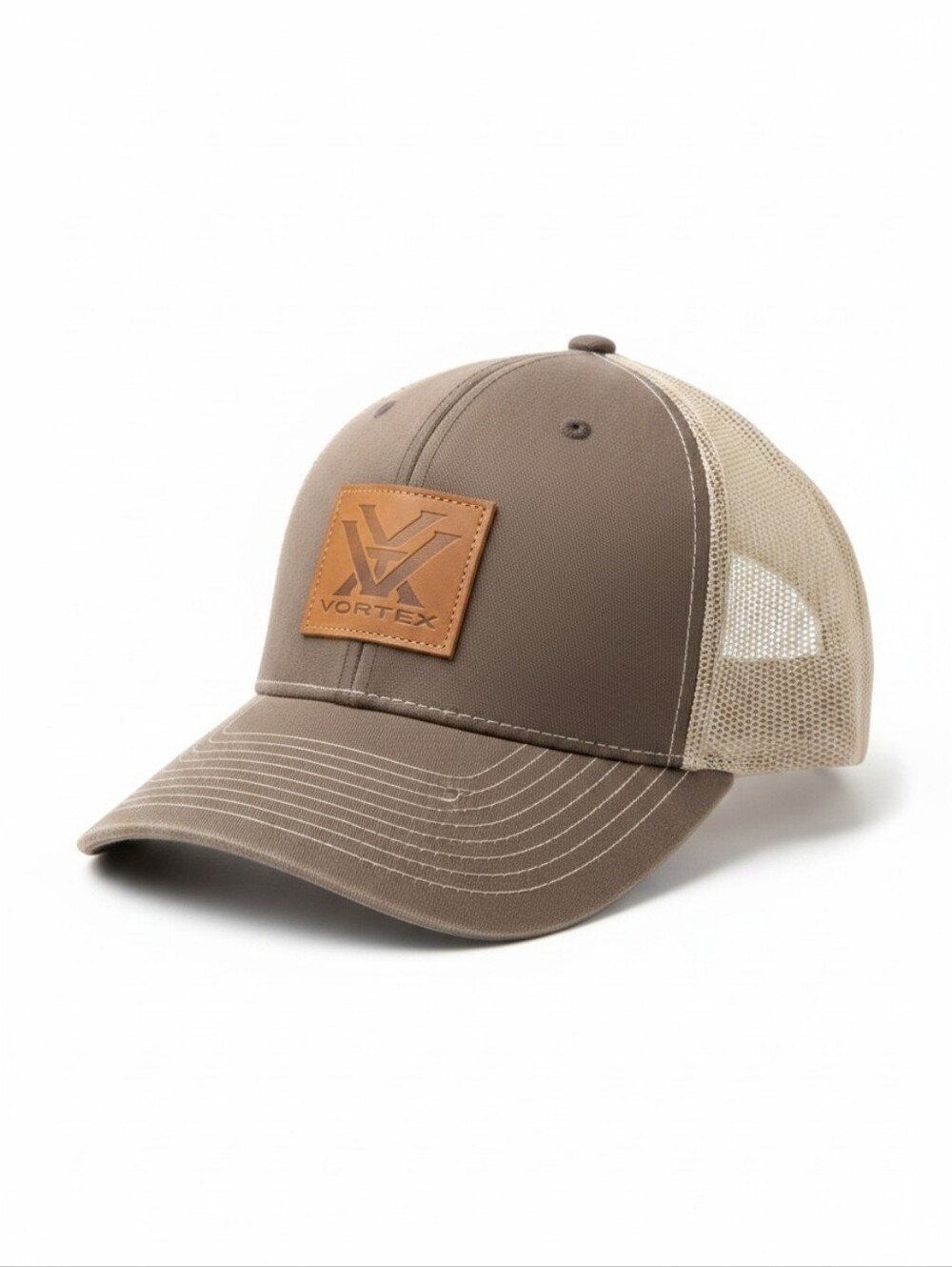 Vortex Optics Leather Patch Trucker Hat Mesh Snapback Cap Brown Tan